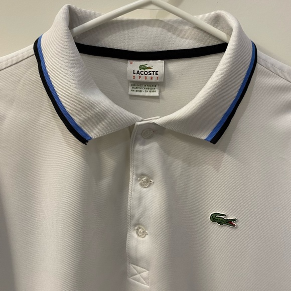 2/$25 Lacoste White with Black and Blue Collar Polo Button Shortsleeve Size 3XL - Picture 6 of 6